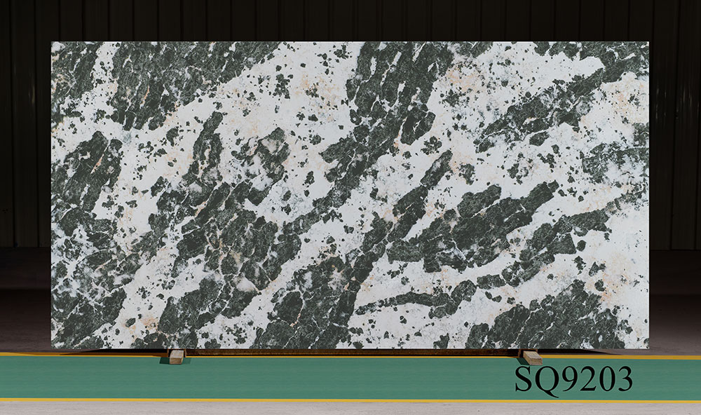 Piedra de cuarzo verde de China Guangdong para encimera y fondo de Kicthen